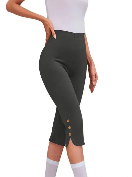 Dam 7/8-Byxor 2026 – Hög Midja Pencil Knappdetalj Slim Fit Sport Casual S–XXL