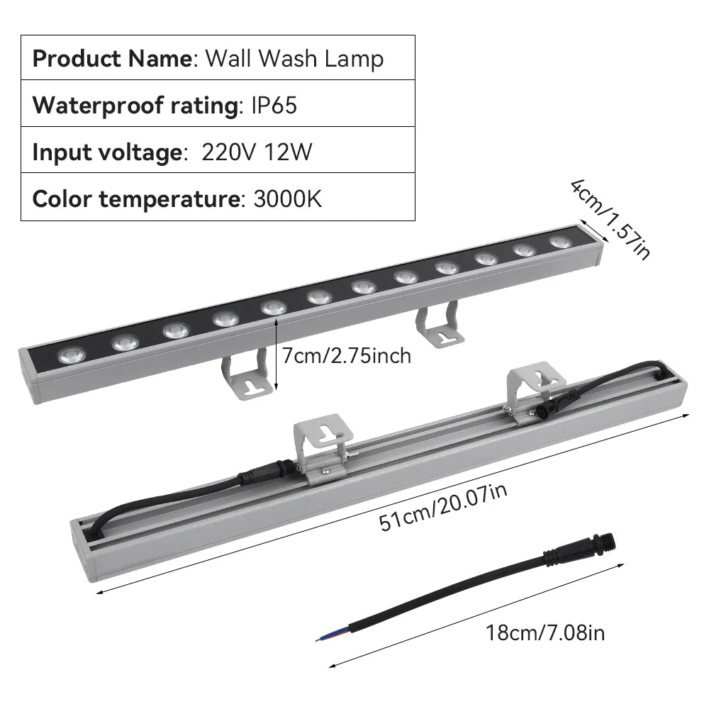 Vägg-Wash LED Utomhus – IP65, Varmvit 3000K, 12W, AC220V, Aluminium, 1/2/4-pack