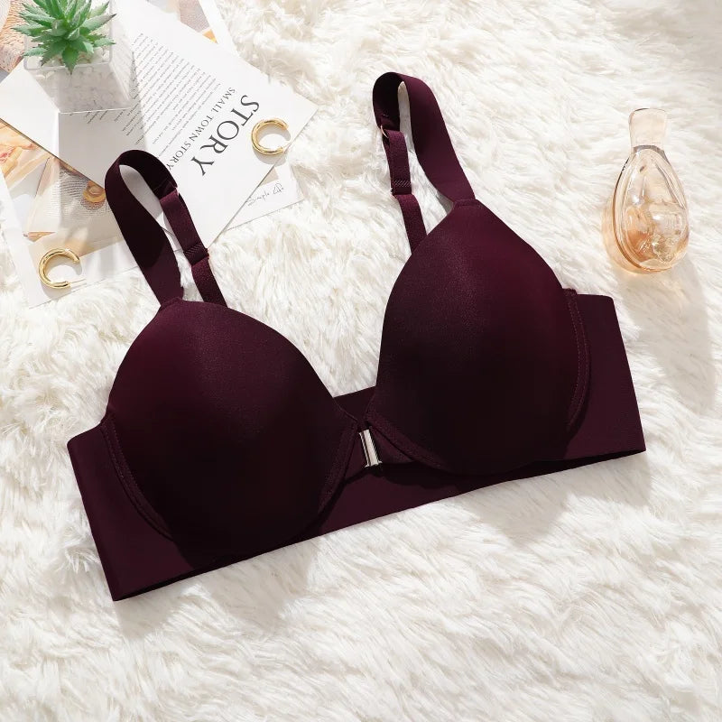 Seamless Push Up Bra Women Deep V Cup Underwear Front Closure Comfort Lingerie Adjustable Strap Plus Size Solid Color