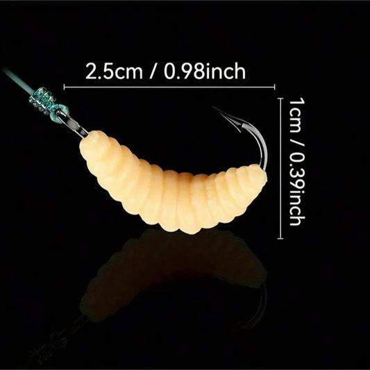 Rubber Maggots Fishing Bait Set with Hooks - Versatile Grub Lures for Bass,Trout,Crappie,Bluegill,Ideal for Freshwater Fishing
