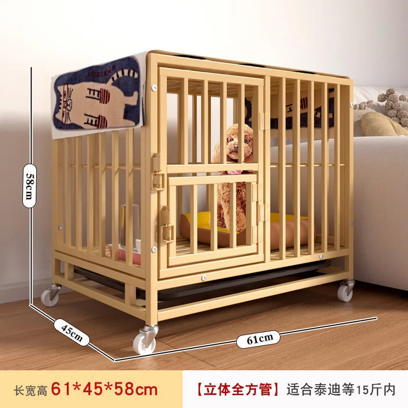 Heavy Duty Square Tube Dog Cage for Medium Large Dogs Indoor Metal Kennel with Toilet Tray Foldable Iron Pet Crate Furniture