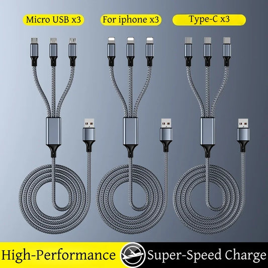 3-i-1 multikabel USB-A med USB-C, Lightning och Micro USB