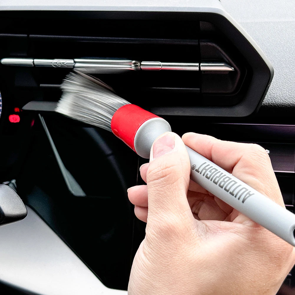 AUTOBRIGHT 5pcs Car Wash Brushes High quality soft brush Dense Bristles Car Detailing Clean Interior Wheel Silver Brush set Tool