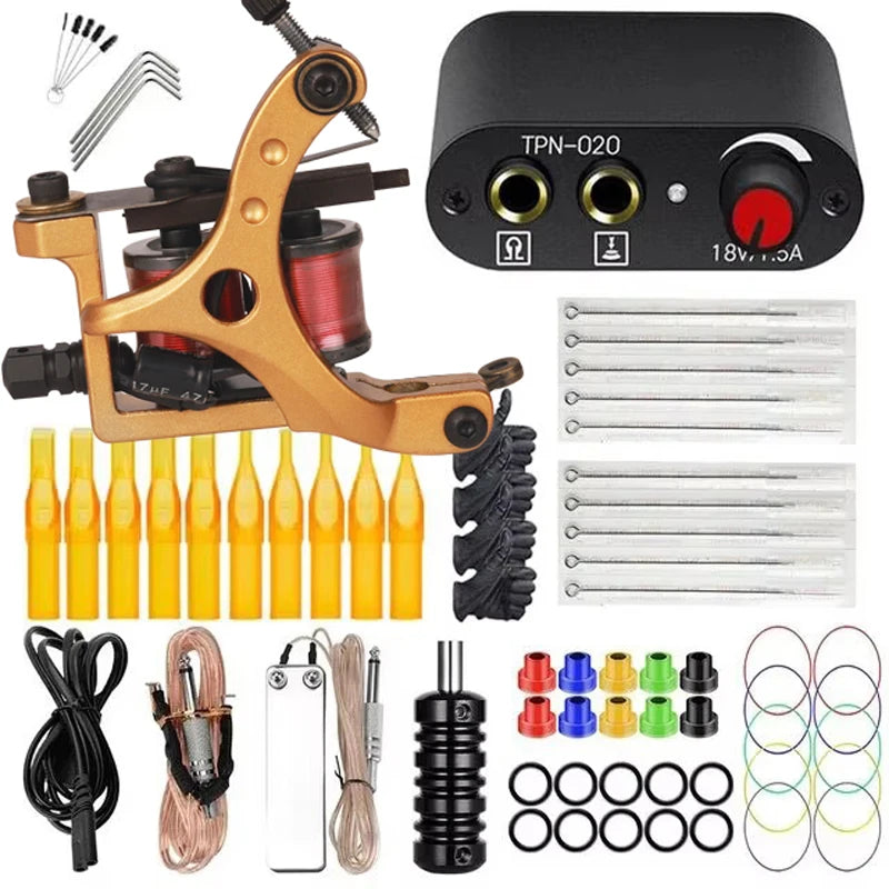 Coils Tattoo Machines Kit Cheap Beginner Tattoo Kit with Power Supply Tattoo Needles Body Arts Supplies for Liner Shader Machine