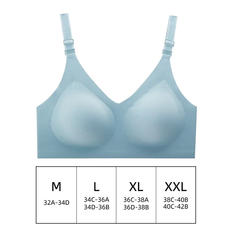 Women's Seamless Bras Ladies Thin Style Jelly Color Soft Bra Wireless Underwear Comfortable Lingerie Deep V Gather
