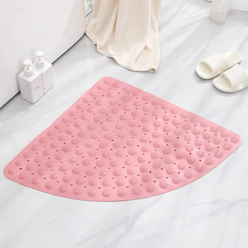 Japanese Style Corner Fan Shape Bathroom Shower Mat Non Slip Suction Cup Bath Mat Quick‑Drain Anti‑Fall Shower Room Floor Mat