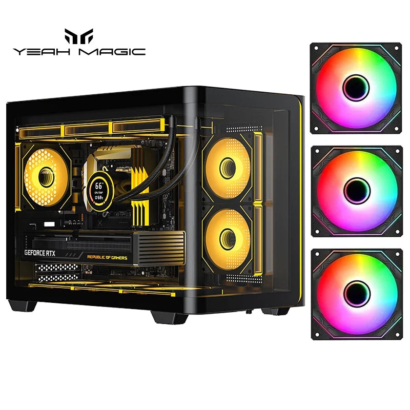 Yeah magic BIFROST PC Case argb*3 M-ATX ITX Sea View Room Side Transparent Desktop Chassis Diy pc game DIY pc case