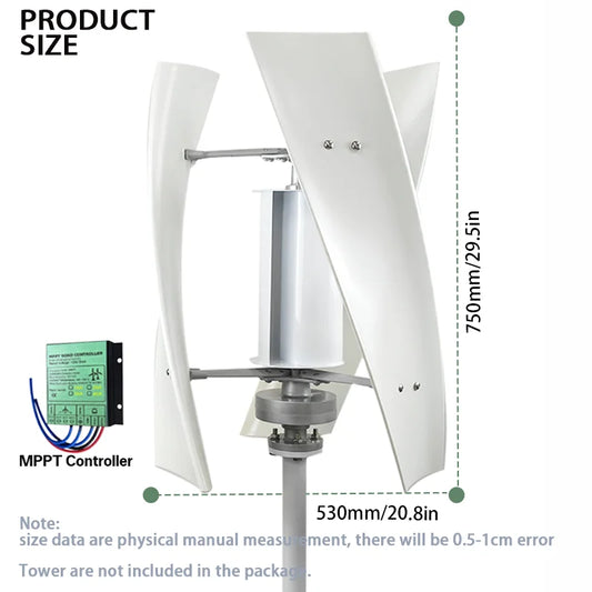 Vertikal Vindturbin 3kW/5kW/6kW 12V/24V/48V – MPPT-regulator Hushåll Lantgård Off-Grid Självförsörjande