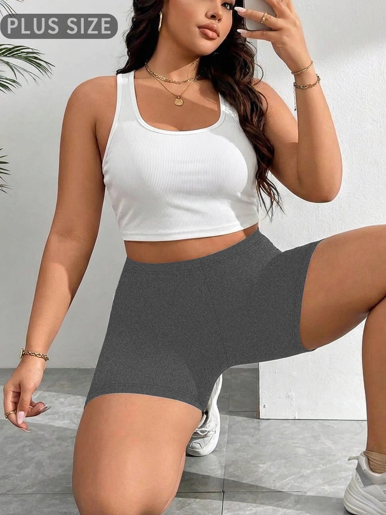 Dam Plus Size Biker Shorts Träning – Mjuk Högsträck Squat Proof Yoga Gym Fitness Knälång, 9 Färger 1XL–4XL