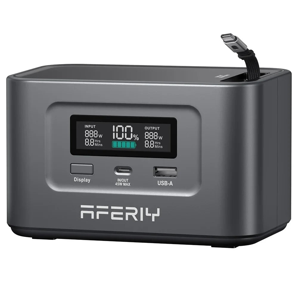 AFERIY Nano100 100W Portable Power Station 99.2Wh,Telescopic Type-C Cable,1.5h Full Charge, 3000 + Cycles LiFePO4 Battery