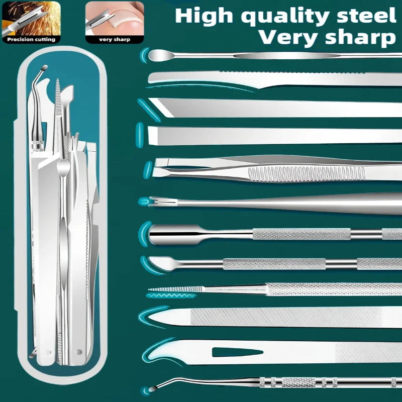 10pcs Stainless Steel Toenail And Cuticle Removal Kit Odorless Pedicure And Manicure Set,No Power Required,Portable Storage Case