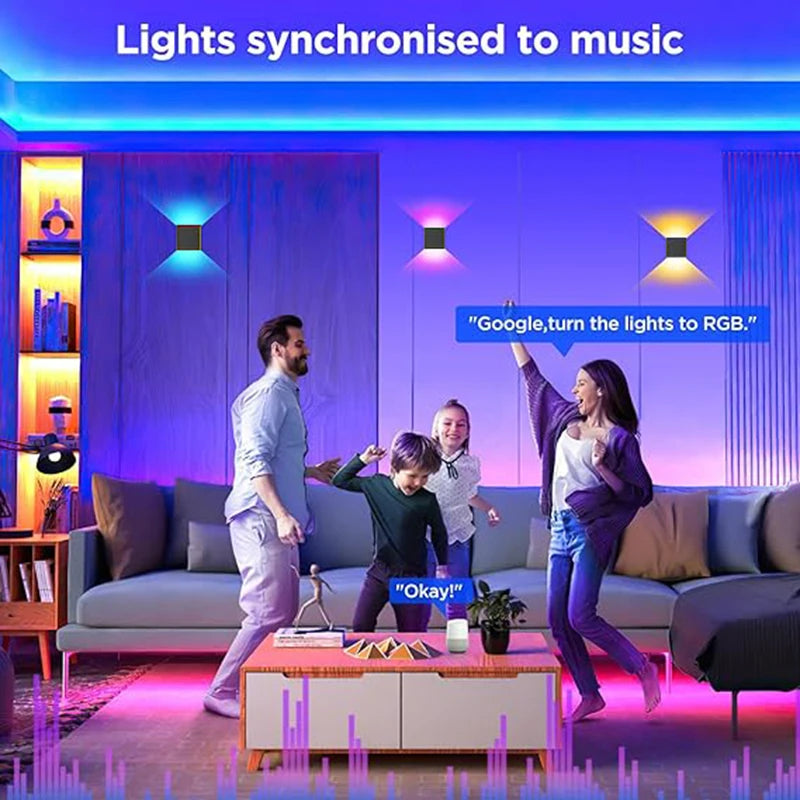 Tuya Smart Kubvägglampa – RGBCW, Justerbar Vinkel 0–130°, IP65, 12W, WiFi, Alexa & Google