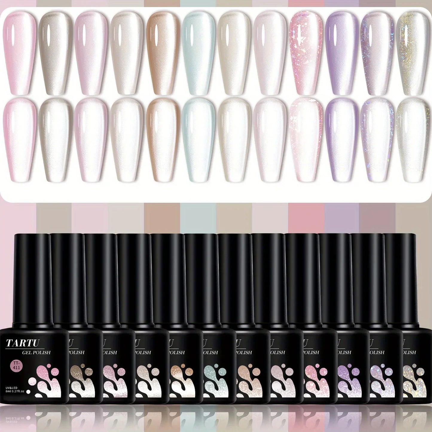 TARTU 12pcs 8ml Cat Eye Gel Nail Polish Set, Nude Pink Red brown Glitter Gel Polish Kit, Soak Off Uv/Led, Nail Art DIY At Home