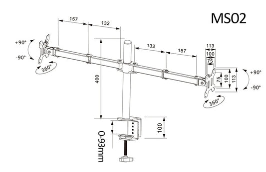 DL-MS02 Skrivbordsställ Full Motion 360 Grader Stål Dubbel Bildskärmshållare 10"-27" Klämbas Skärmfäste Arm Belastning 9.9kg