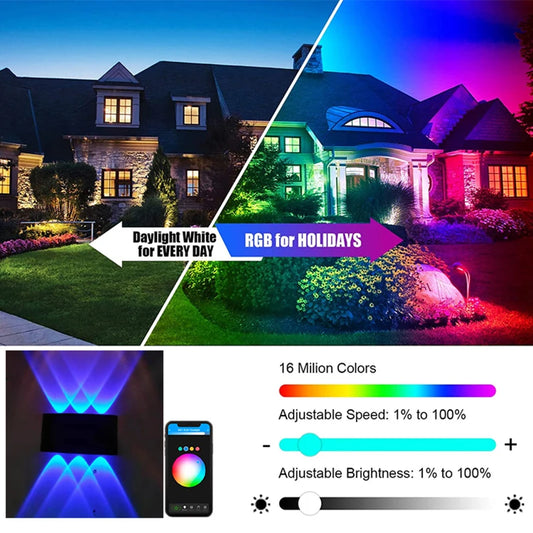 Tuya Smart RGB Vägglampa Utomhus – Upp & Ner Ljus, IP65, WiFi, Alexa & Google, 6W/8W