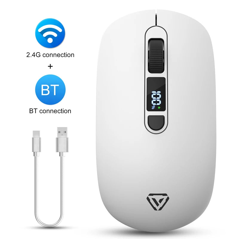 Trådlös Mus Bluetooth + 2,4G S201B – Smart Batteri-display Tyst Klick 3200 DPI USB-C Laddning Laptop PC 2026