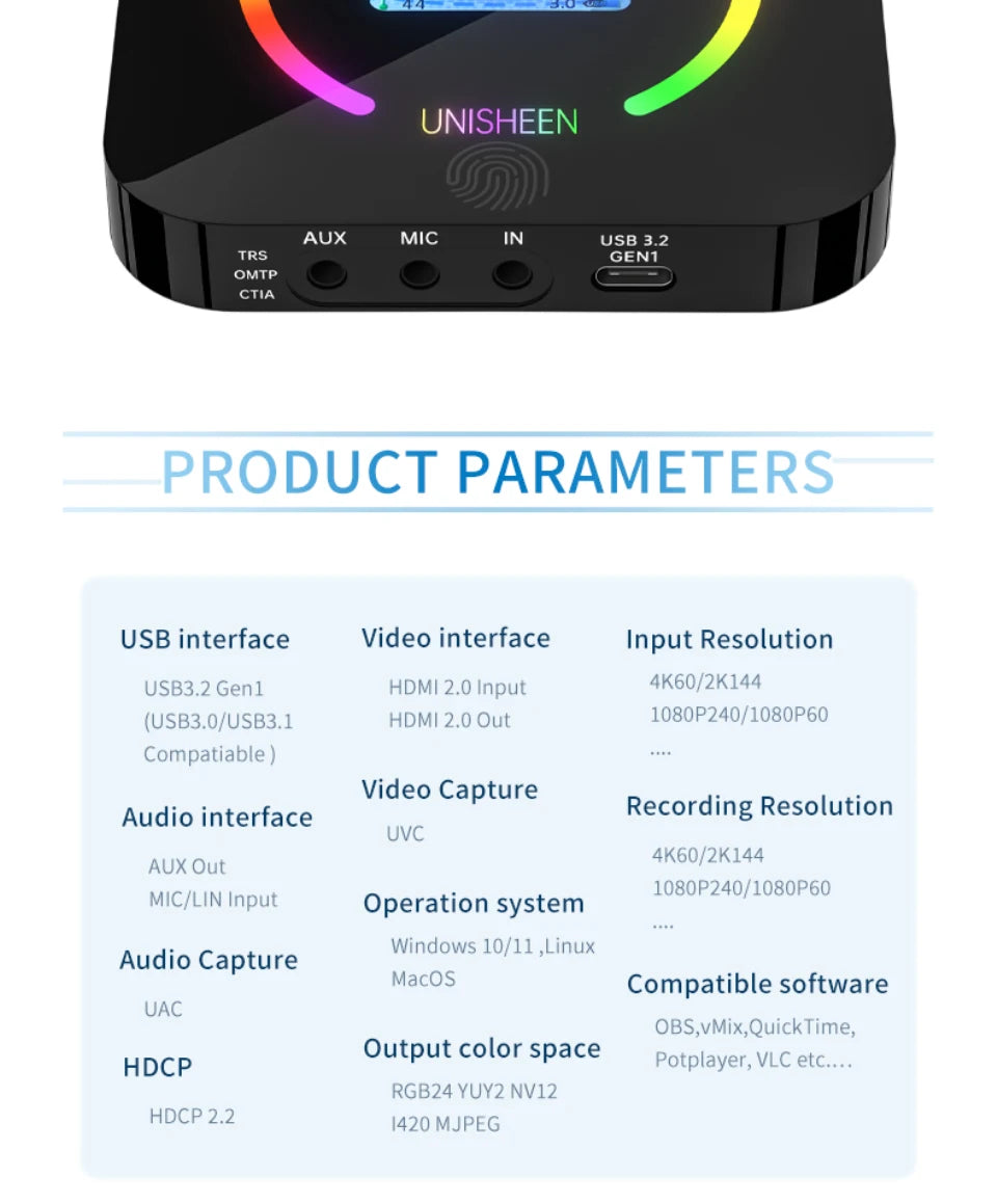 Unisheen UC2700H capture card med 4K 60 Hz-inspelning och HDMI-genomgång