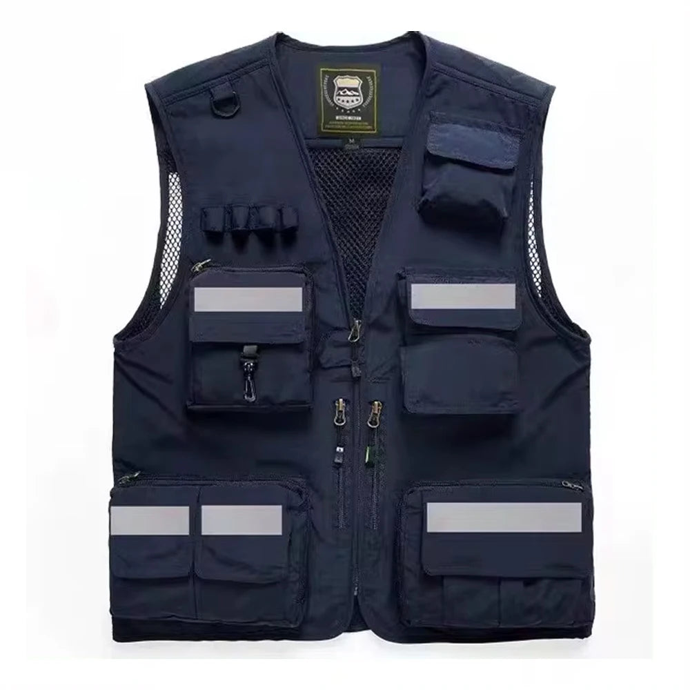 S-7XL Multi Pocket Work Vest for Men Women Volunteer Working Uniforms Logo Printing Fishing Photography Workwear Vest