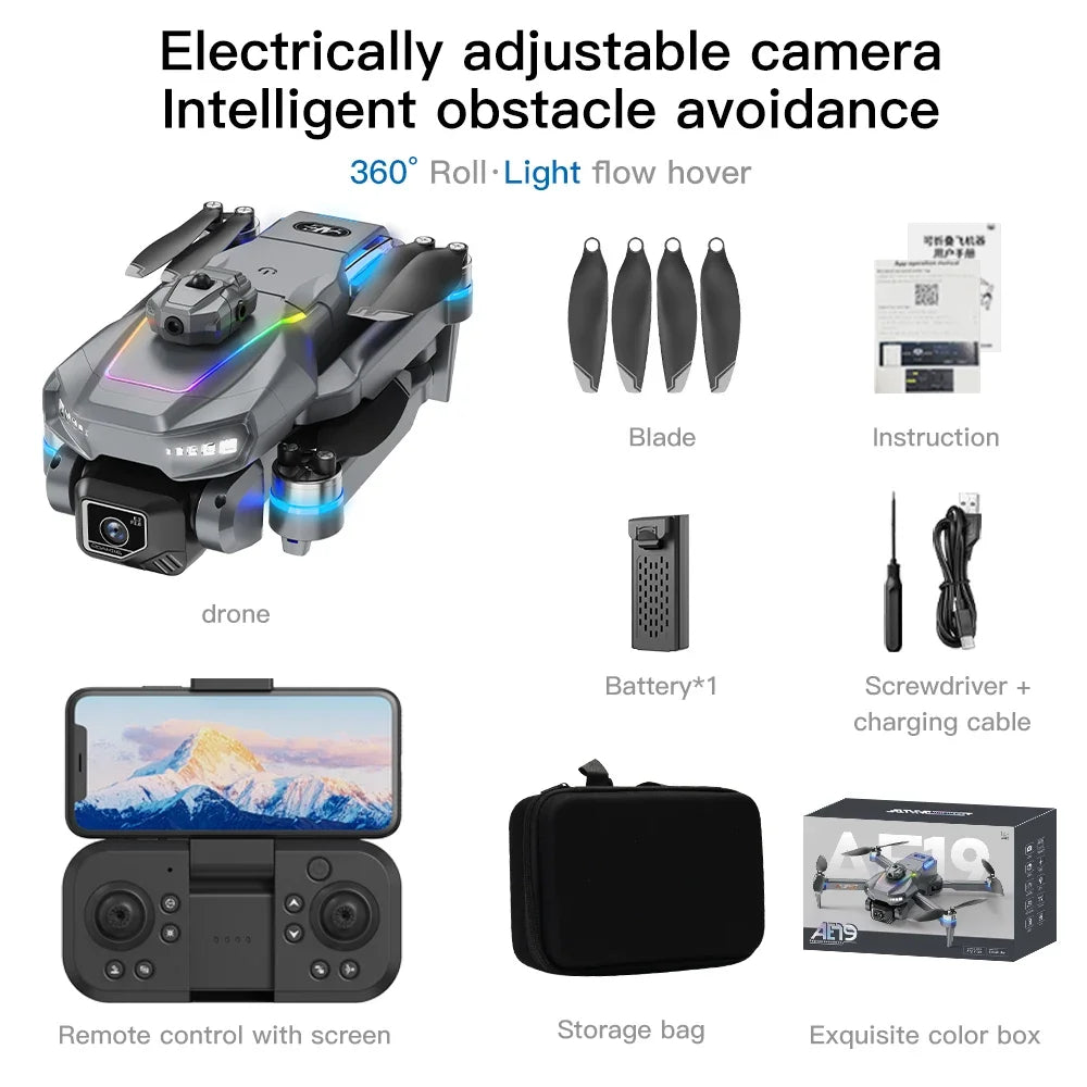 AE19 Drone, High-Definition Dual Camera, 8K Professional Obstacle Avoidance, Folding Quadcopter Toy, Remote-Controlled Aircraft