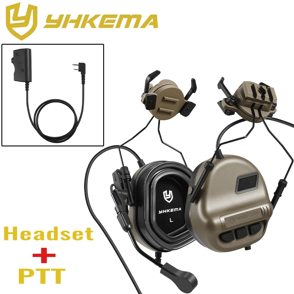 E80 Tactical Shooting Headset Electronic Hearing Protection with Kenwood 2 Pin PTT Adapter for Outdoor Hunting