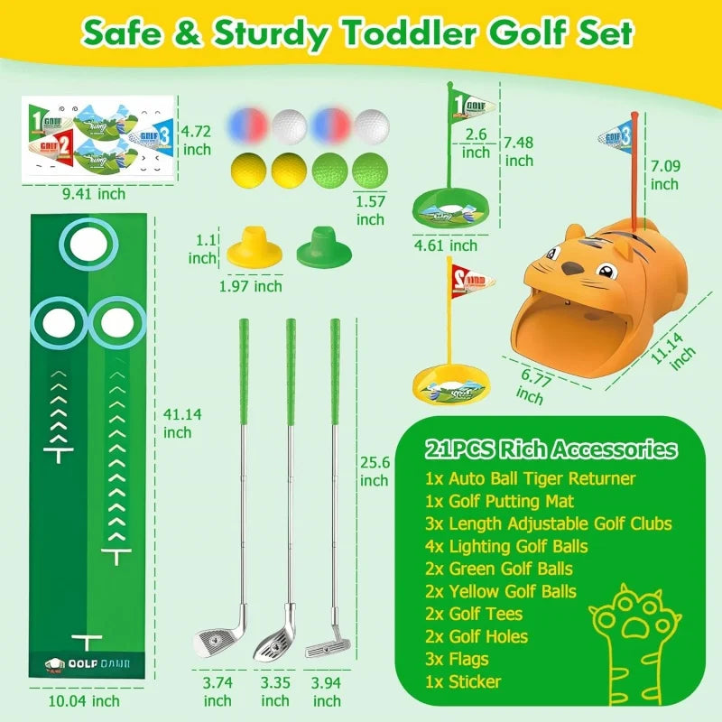 Upgraded Kids Golf Set With Automatic Golf Returner 3 Clubs Putting Mat Mini Golf Games For Outdoor Sports Party Toy Gift