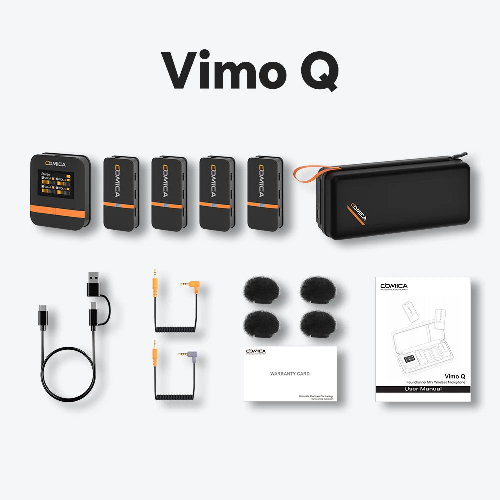 COMICA Vimo Q Four channel Mini Wireless Microphone Wireless Lavalier Microphone With Charging Case for Camera Smartphone PC