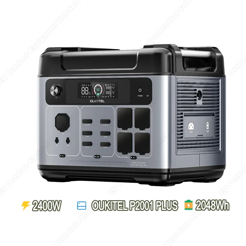 OUKITEL P2001E PLUS Portabel Kraftstation – 2048Wh, 2400W (4800W Peak), LiFePO4, UPS, App-styrning, EU-lager