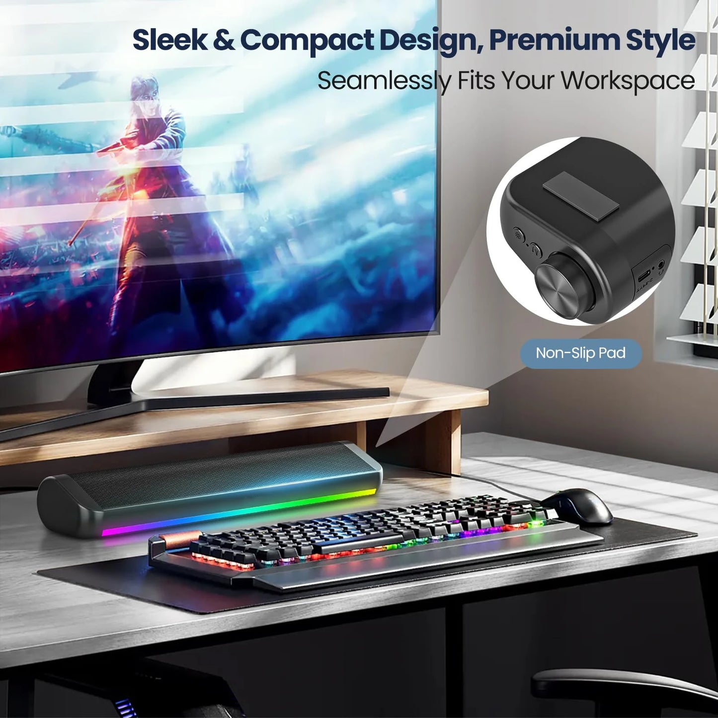 Wired Bluetooth Computer Speaker Soundbar Stereo RGB USB One Line Game Subwoofer For Laptop Notebook PC Music Player Loudspeaker