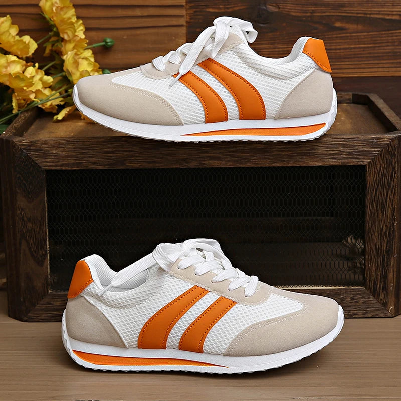 Lätta platåsneakers för dam – andningsbart mesh med orange ränder