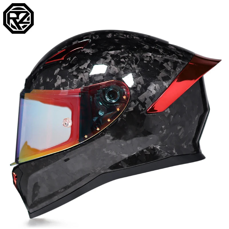 ORZ Carbon Fiber Motorcycle Helmets Men's and Women's Four Seasons Lightweight Helmets Motocross Color Lens Cosas Moto