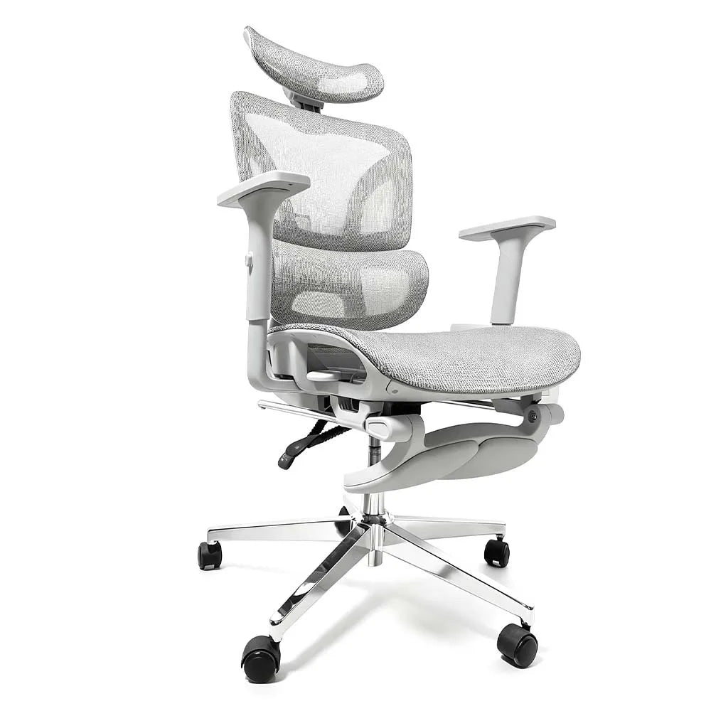 Ergonomic Office Chair with Footrest, 3D Adjustable Headrest & Armrests, Elastic Lumbar Support, Breathable Mesh High Back, 90°-135° Reclining Swivel Chair for Home Office