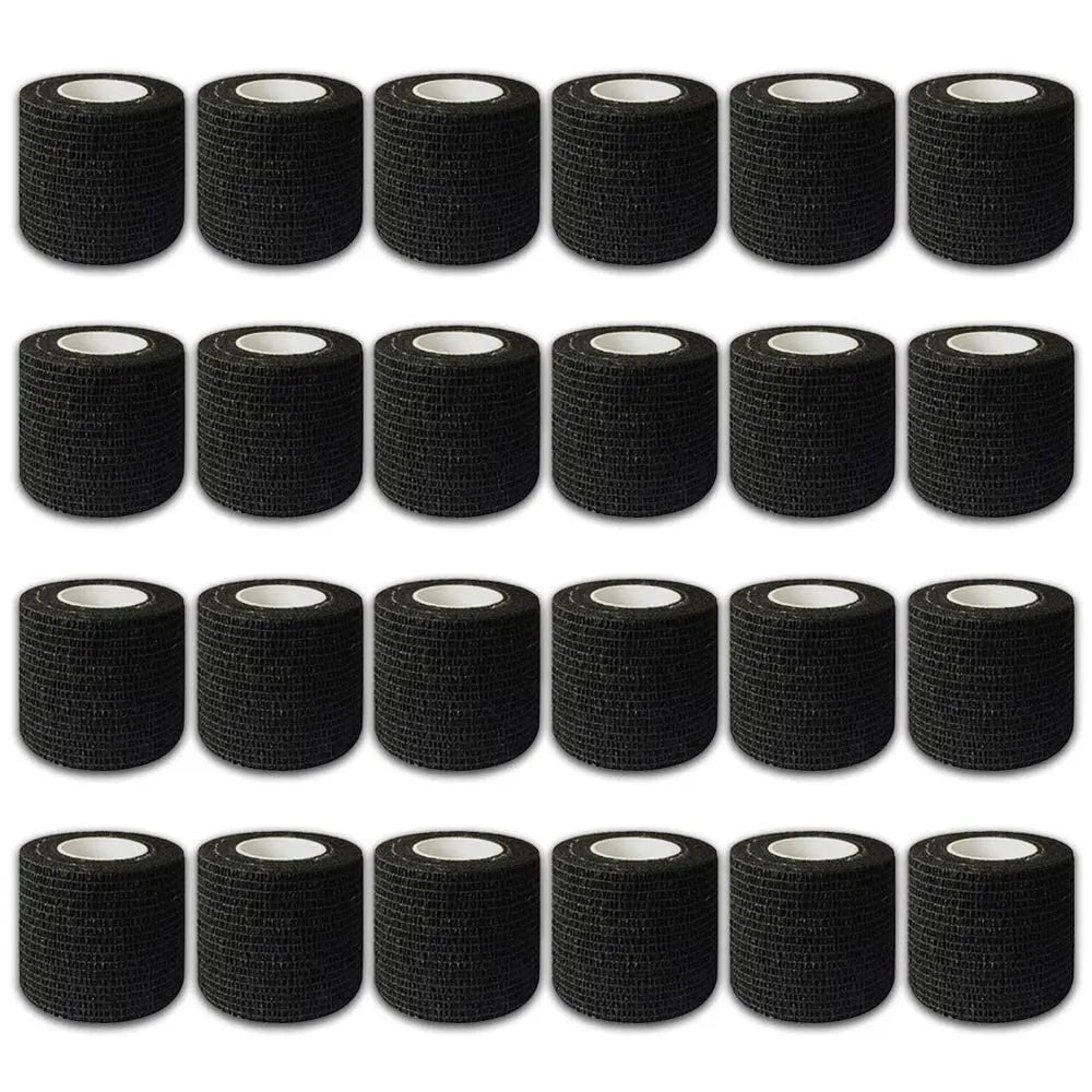 48/24/3PCS Black Tattoo Grip Cover Wraps Self-Adhesive Elastic Bandage Tape Breathable Strong Sports Tape Athletic Bandage Rolls