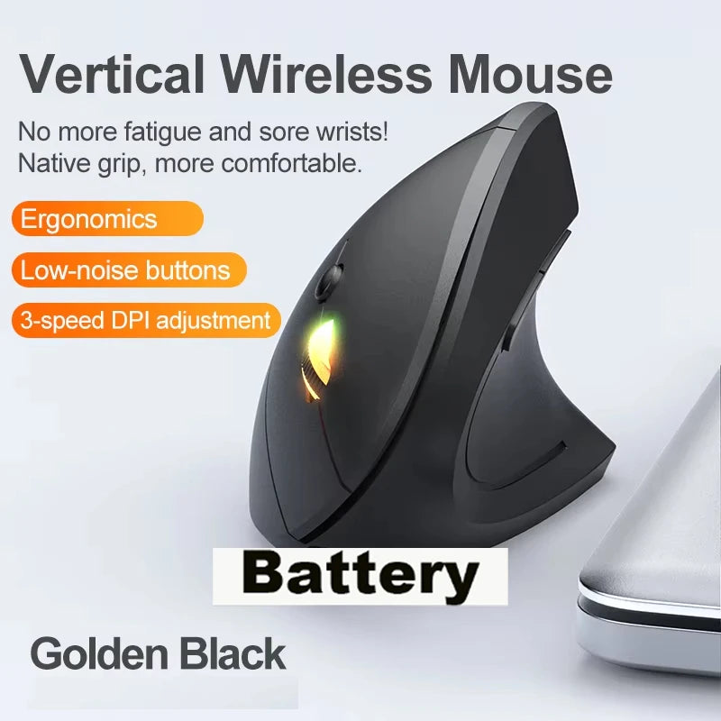 2.4G trådlös Bluetooth ergonomisk vertikal optisk mus uppladdningsbar