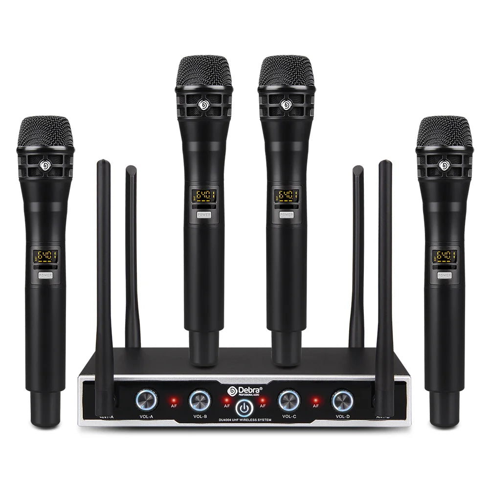 Debra DU4004 Wireless Conference Microphone System, UHF 4-channel, lavalier, headset, handheld microphone, for weddings, karaoke