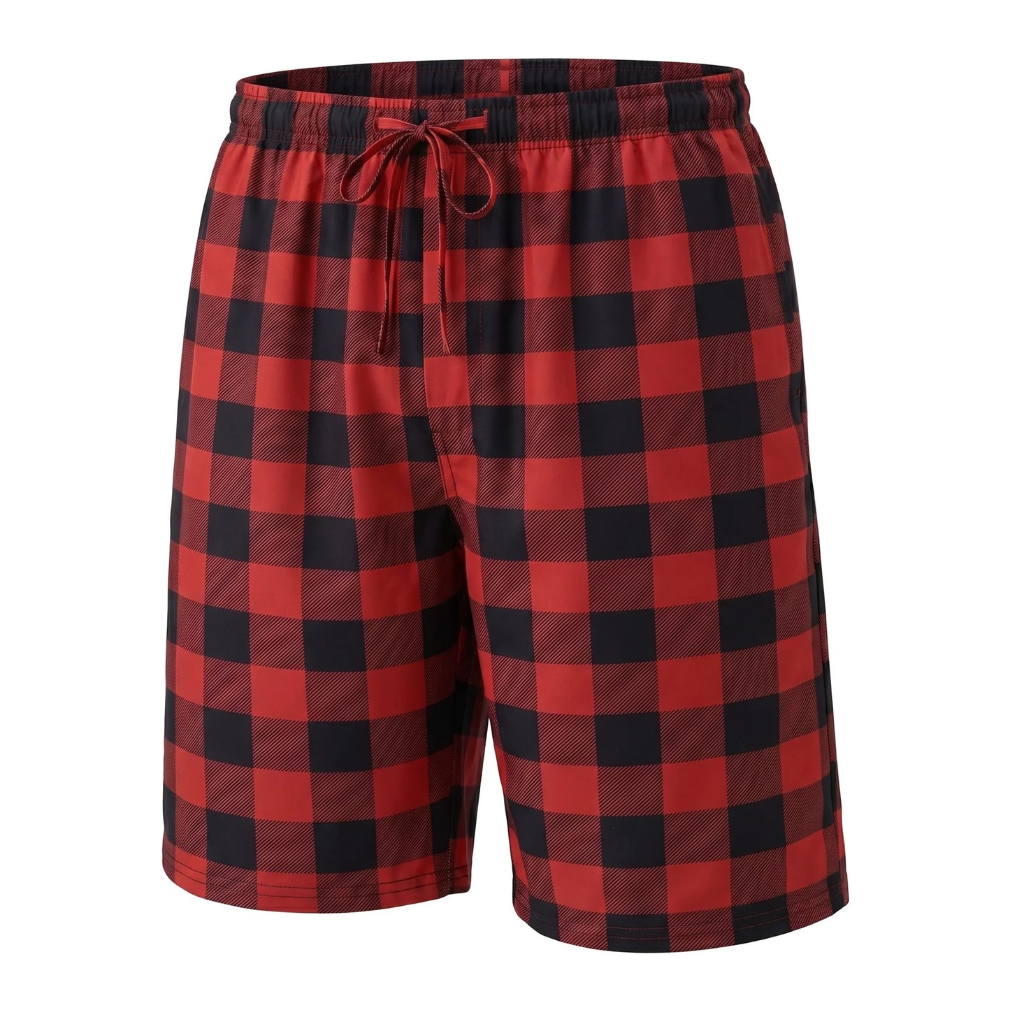 Herr Hemshorts Rutiga – Mjuka Lätta Casual Sovshorts, Grå & Röd M–1XL