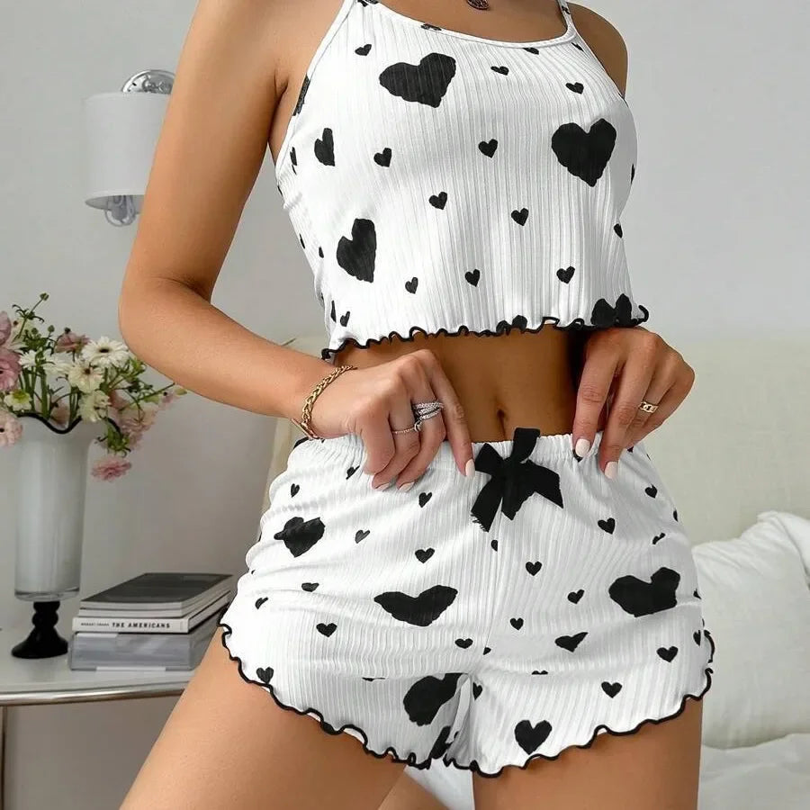 Somrigt pyjamasset för damer med linne och shorts
