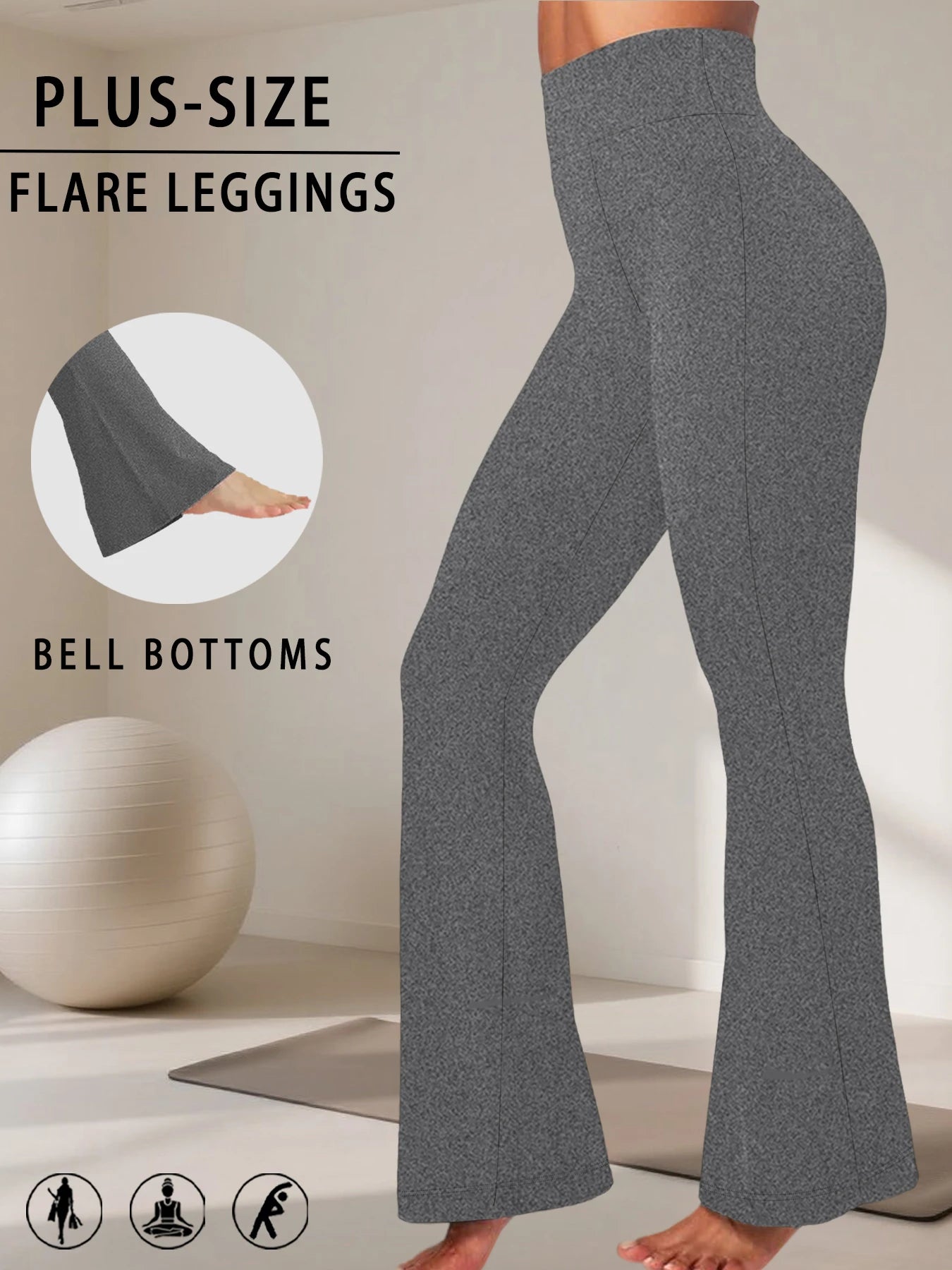 Plus Size Ladies High-Rise Flared Leggings for Yoga and Workout Features Tummy Control and a Stylish Bell-Bottom Design in Sizes