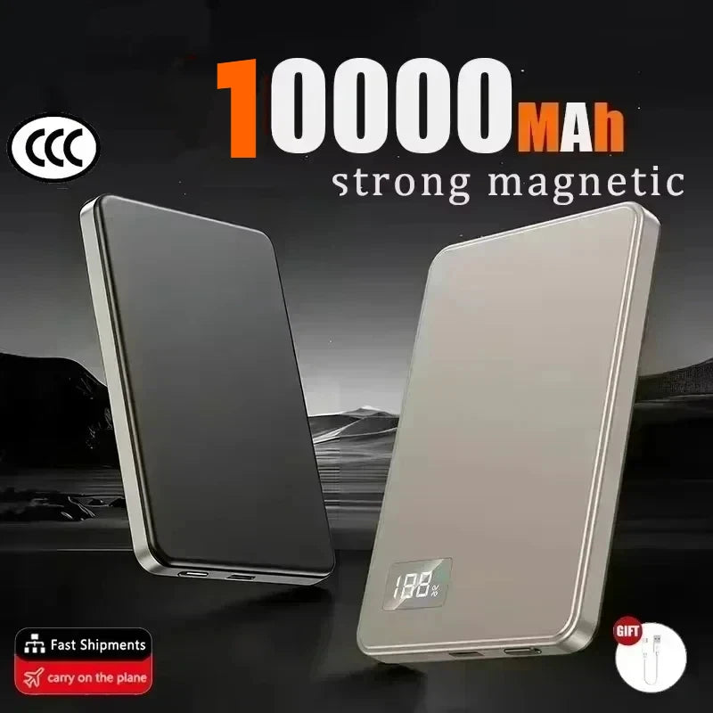 Lenovo Ultra-thin 500000mAh Mobile Power Bank For iPhone Xiaomi For MagSafe Magnetic Wireless Fast Charge Portable LED Display