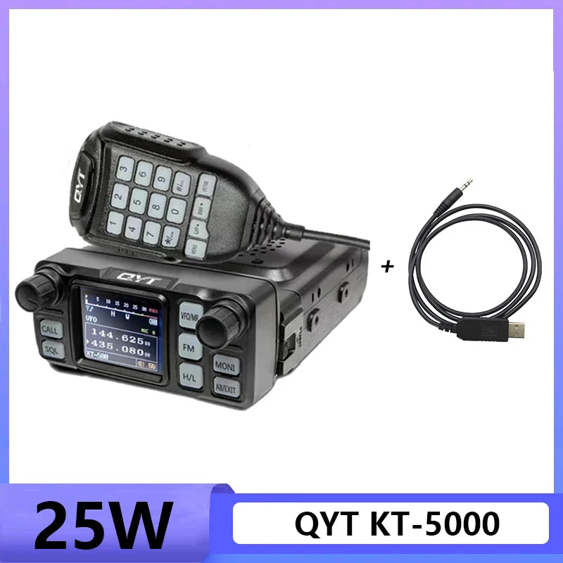 QYT KT-5000 Mini Color Screen Detachable Front Panel Scrambler 25W 10KM VHF UHF Dual Band VOX Mini Color FM Mobile Walkie Talkie