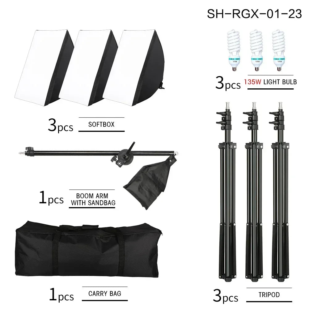 SH 1pc-3Pcs Photography 50x70CM Softbox Lighting Kits Professional Light System With E27 Photographic Bulbs Photo Studio