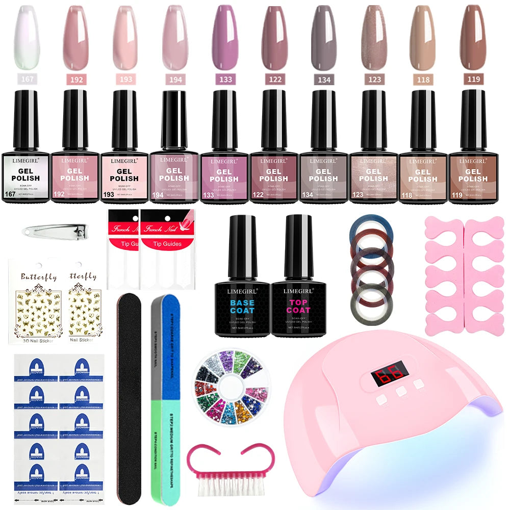 Limegirl Semi-Permanent 8ml Nail Gel Polish Kit With USB UV Lamp Soak Off Base&Top Coat Varnish Manicure Set for Nails Salons