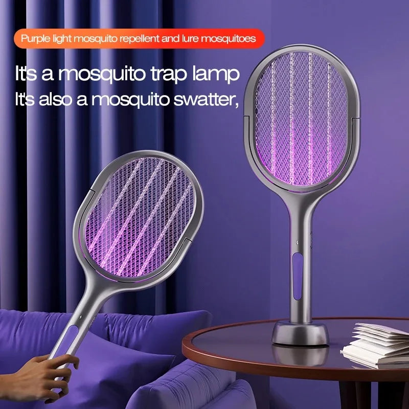 Telescopic Electric Mosquito Swatter & UV Trap Lamp, Extendable 109cm, Safe Physical Killer, Rechargeable, Wall Mount No Gap
