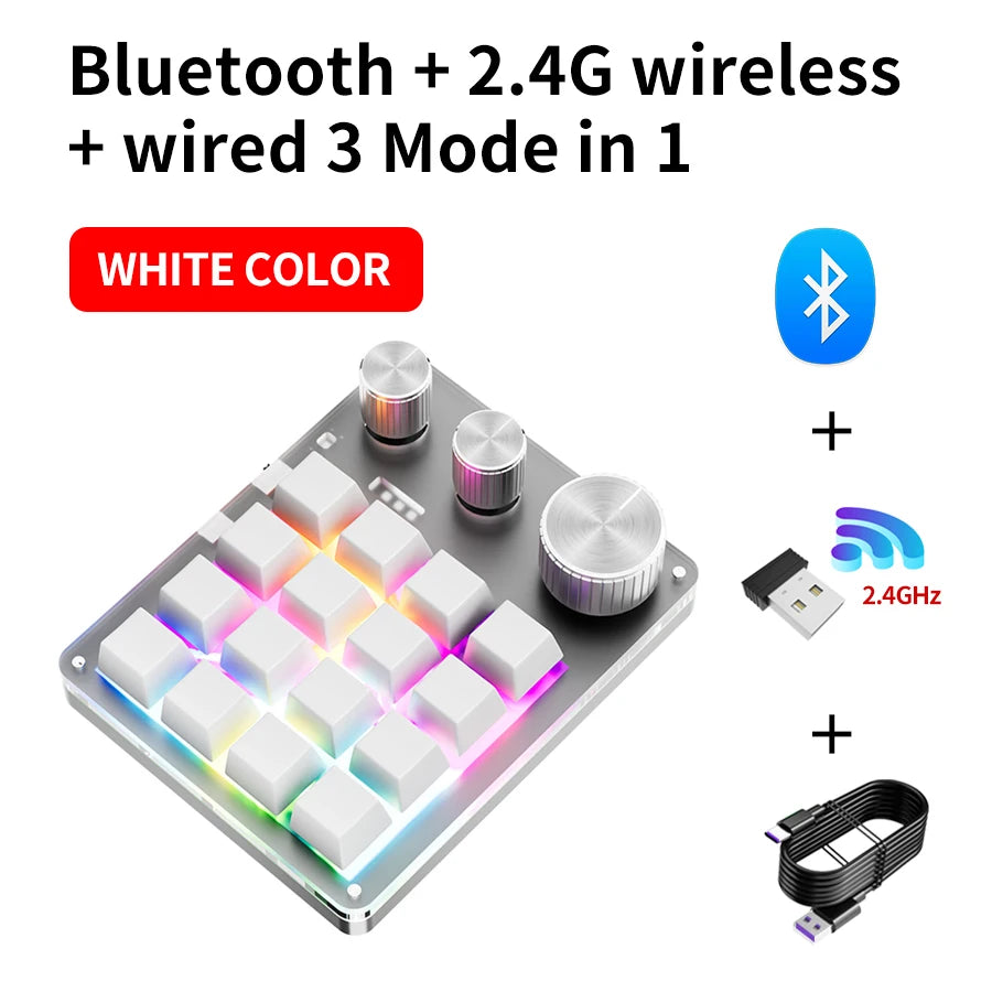 Bluetooth Macropad Macro Mechanical Keyboard 16 Keys 3 Knob RGB Mini Gaming Custom Programming Hotswap Keypads For Photoshop