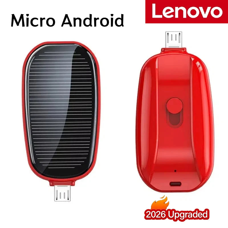 Lenovo 1200mAh Solar Mini Power Bank Key Ring Portable Charger Compact Outdoor Camping External Battery Emergent Phone Powerbank