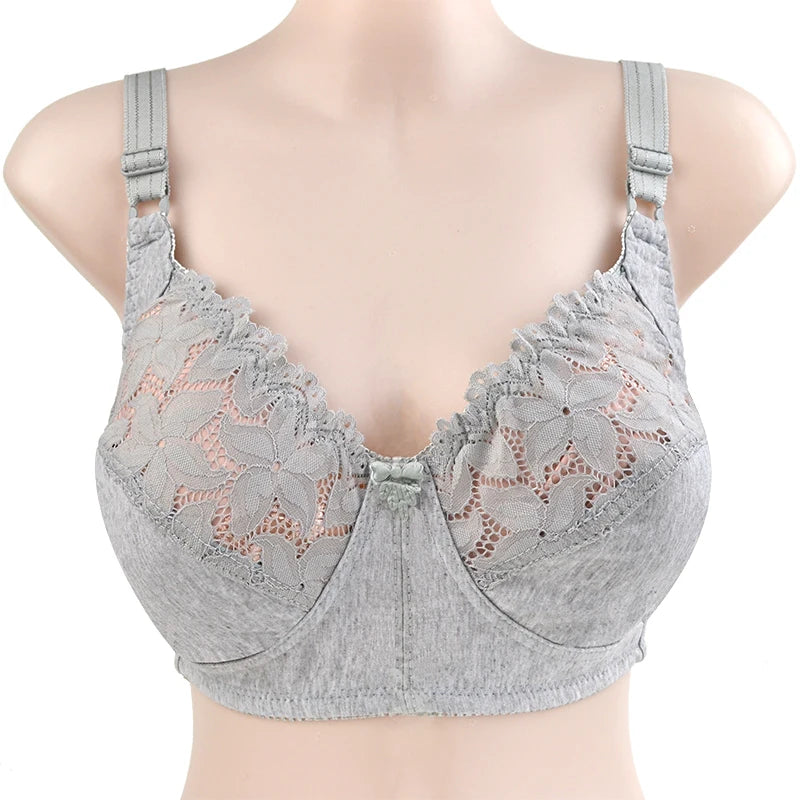 Sexy Lace Bra For Women Wire Free Bras Cotton Comfortable Underwear Soft Lingerie Push Up Big Size 46DC