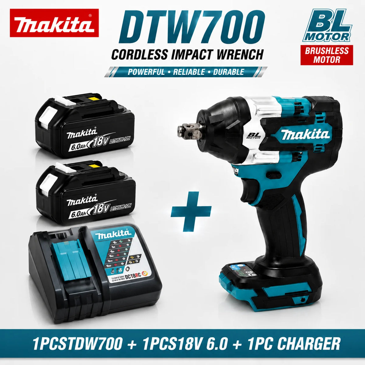 Makita DTW700 18V Kolborstfri Mutterdragare med 6.0Ah Batteri