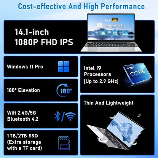 14,1" Laptop Intel Core i9-10980HK / N150 16GB LPDDR4 Upp till 2TB SSD – Win 11 Pro FHD IPS WiFi 6 Bluetooth 5000mAh Kamera CE