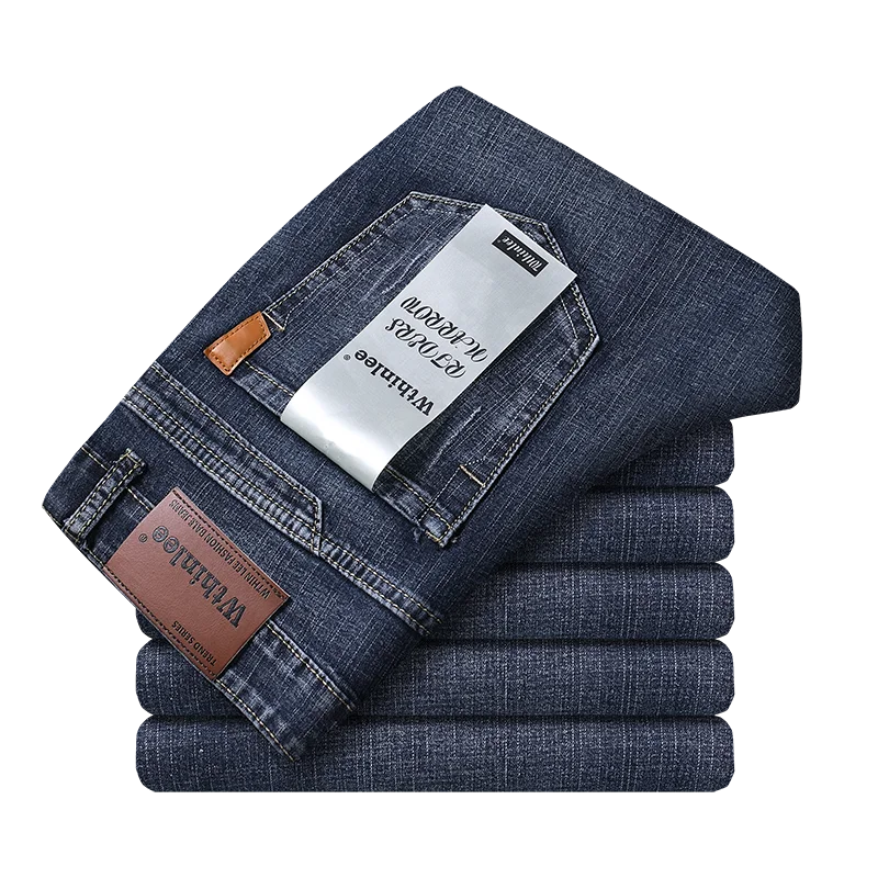 Classic Business Casual Jeans Men 2026 New Fashion Blue Slim Stretch Denim Trousers Male High Pants Men Clothing