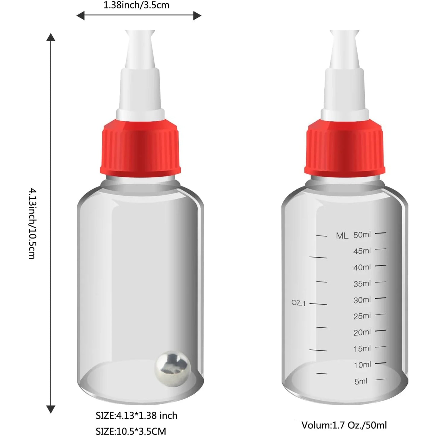 Joystar 6x 50ml Plastic Boston Squeeze Bottles,Empty Dispensing Bottles with Twist Top Cap,for Liquids, Inks, Oils and Crafts