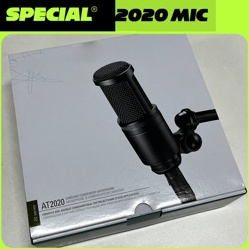 AT2020 Cardioid Condenser XLR Microphone for Studio Recording Podcast Vocal Live Streaming Professional Broadcasting Mic